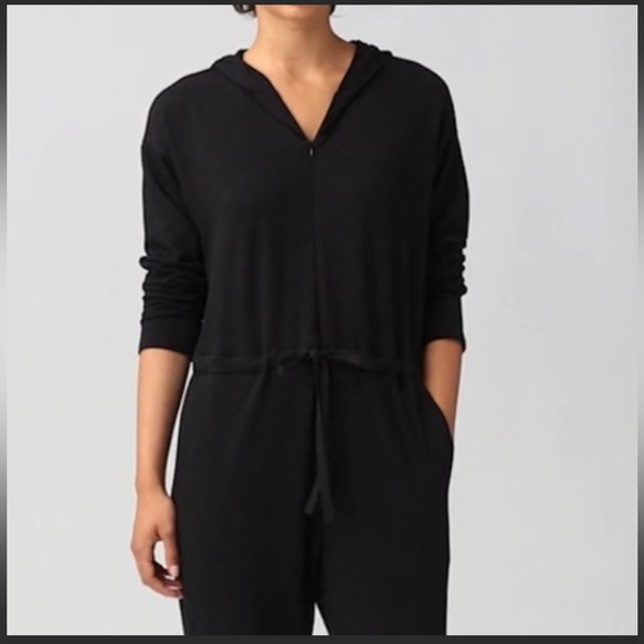 NWT EILEEN FISHER Cozy Brushed Terry Hooded Jumpsuit - Picture 3 of 5